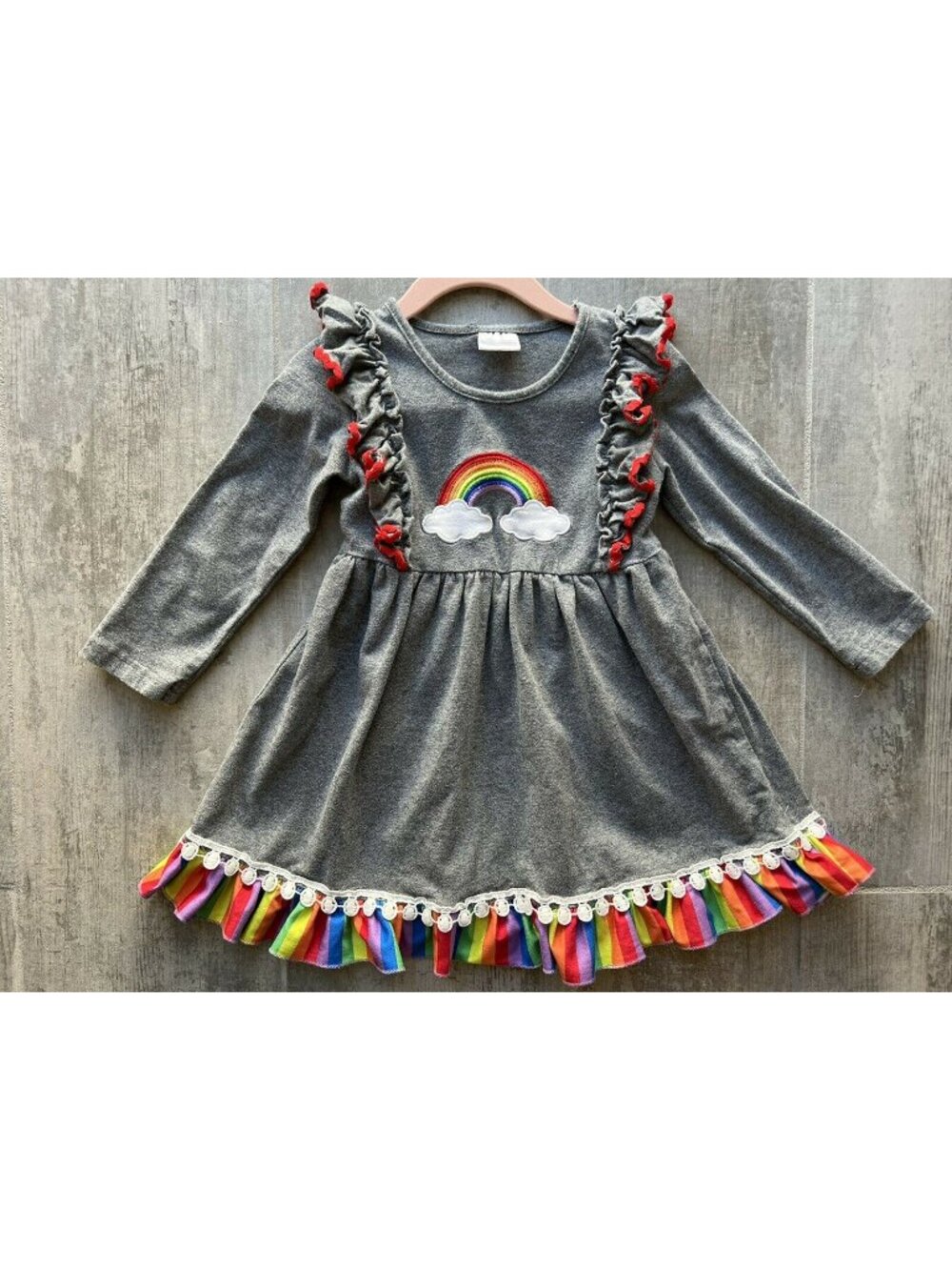 Los Angeles Boutique Long Sleeve Rainbow Swing Dress Toddler Girl Party Happy 4T